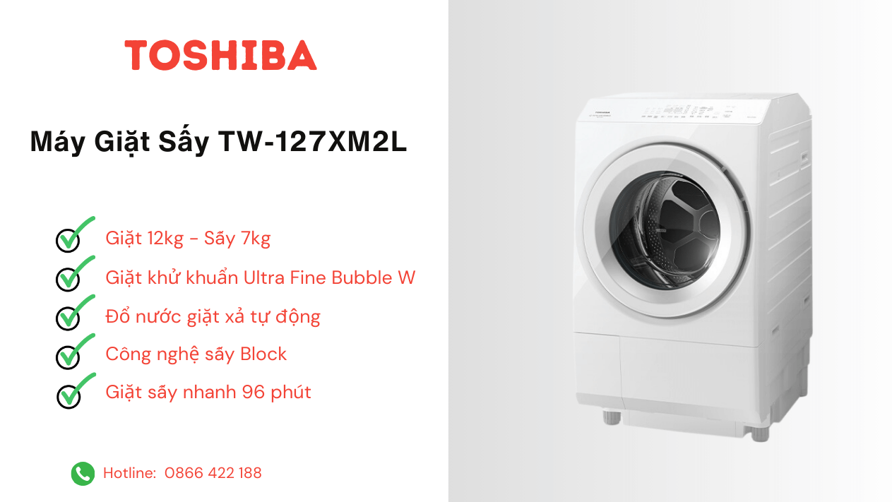 Máy giặt sấy Nhật nội địa Toshiba TW-127XM2L | Đồ Nhật Nội Địa