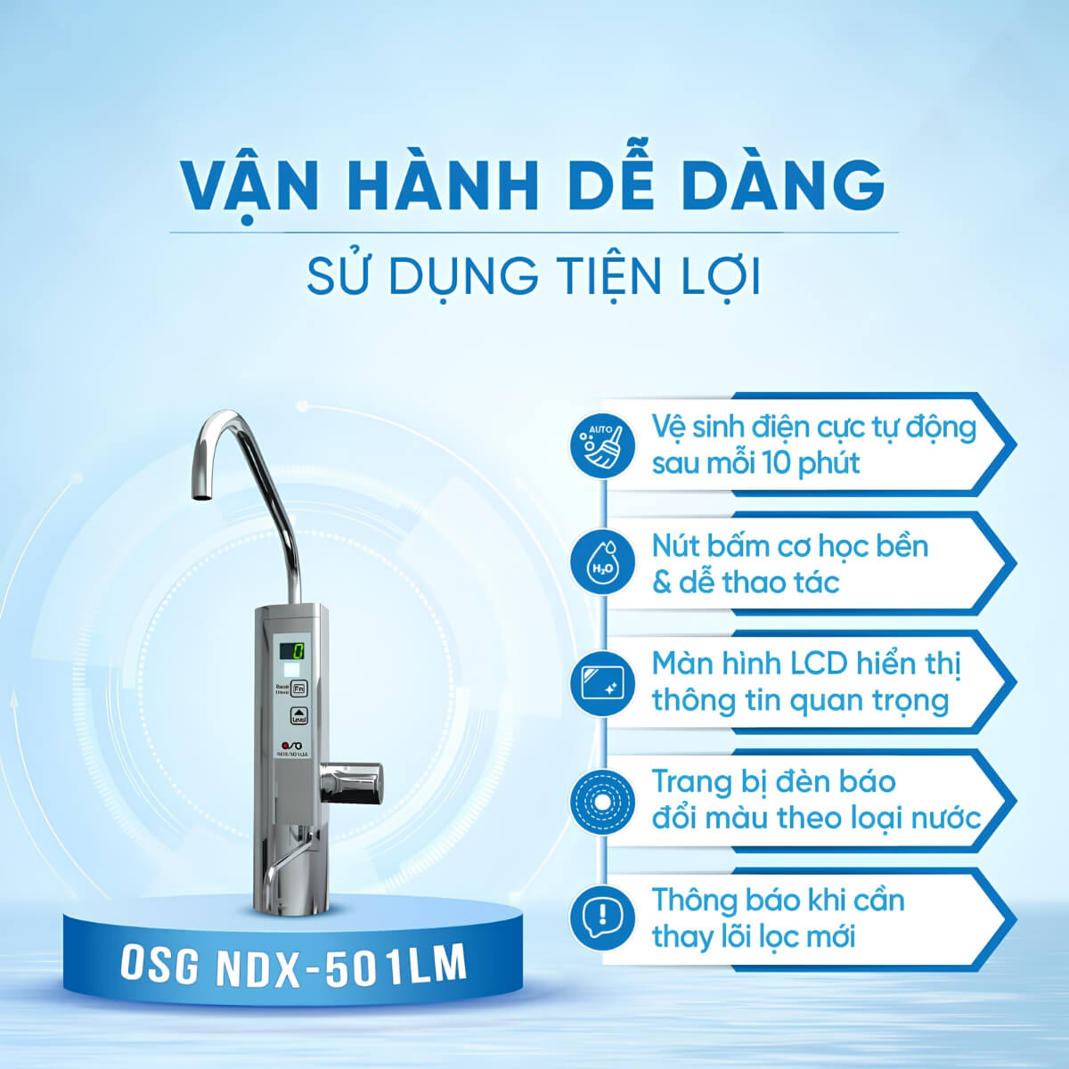 Vòi điện tử thông minh trên máy lọc nước ion kiềm OSG Alka Rich NDX-501LM sept