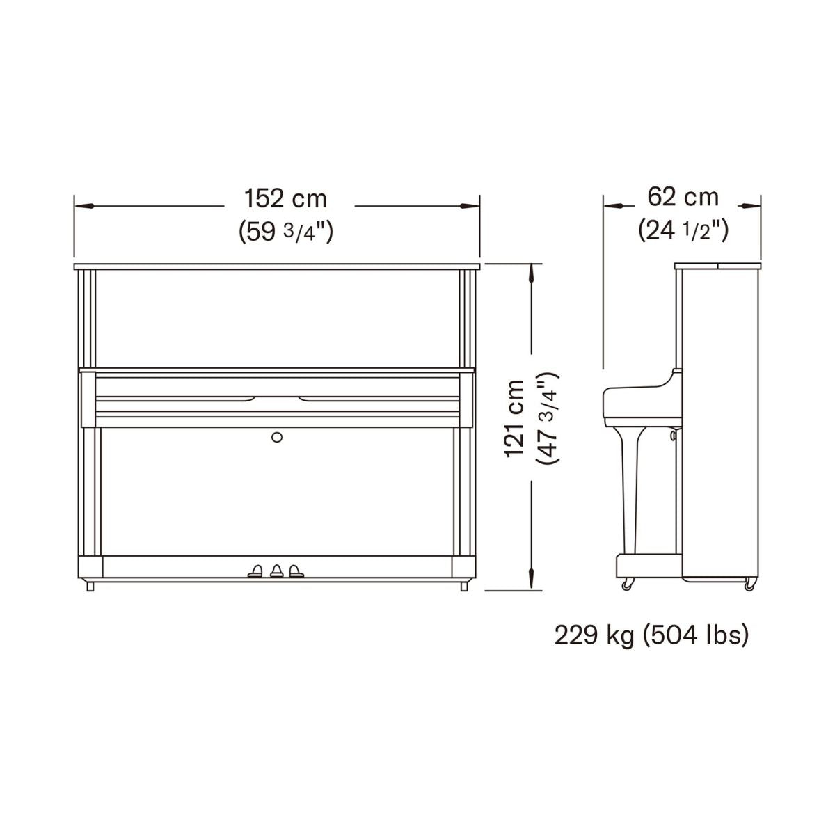 Kích Thước Đàn Piano Cơ Yamaha YUS1 PE | Upright Piano | Areca
