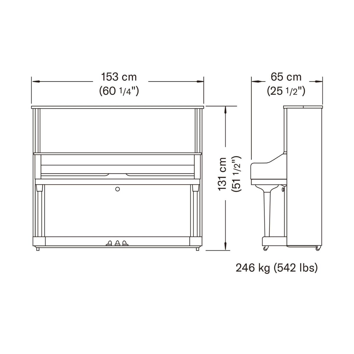 Kích Thước Đàn Piano Cơ Yamaha U3 PE | Upright Piano | Areca
