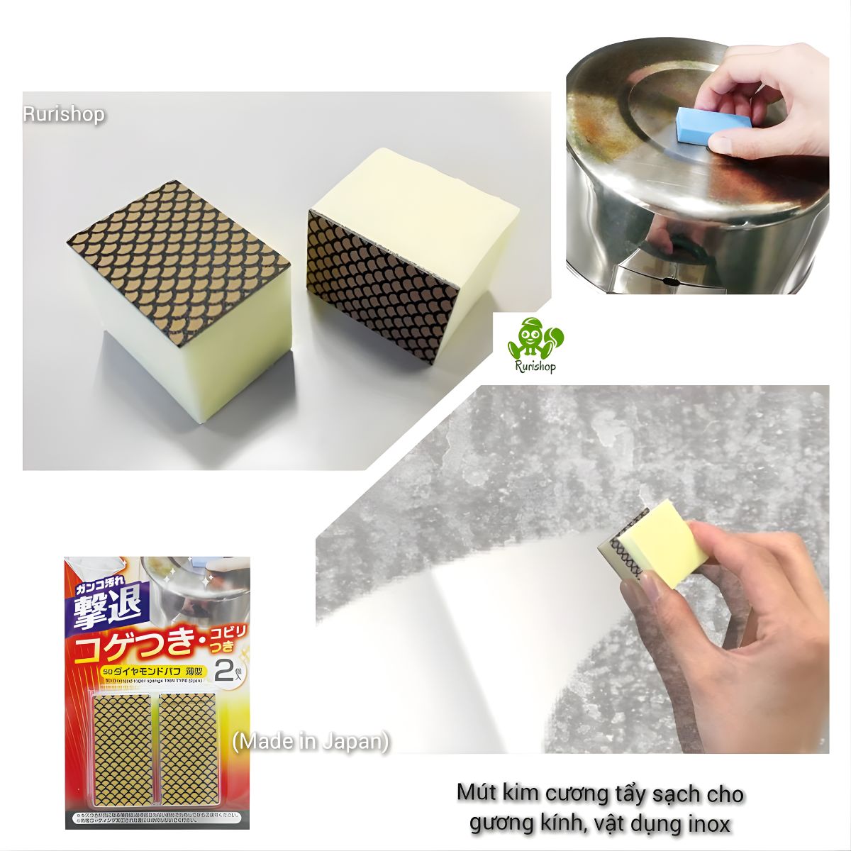 Set 2 Miếng Mút Kim Cương Tẩy Cặn Kính Làm Sạch Bóng Gương Kính Kokubo
