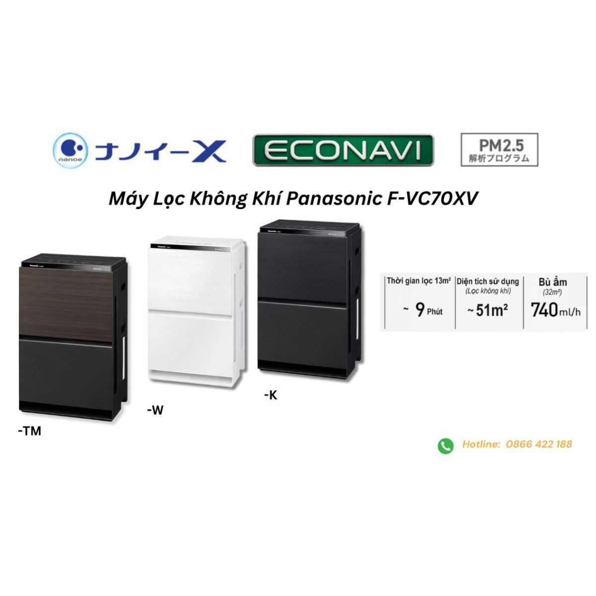 Máy Lọc Không Khí Tạo Ẩm Panasonic F-VC70XV | Đồ Nhật Nội Địa