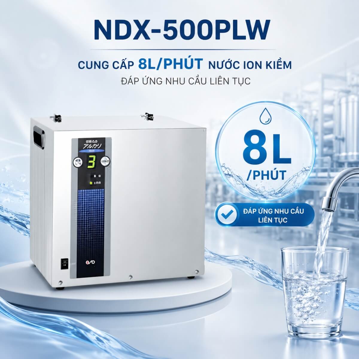Máy ion kiềm công nghiệp OSG NDX-500PLW lưu lượng 8 lít nước ion kiềm mỗi phút cho nhu cầu sử dụng cường độ cao