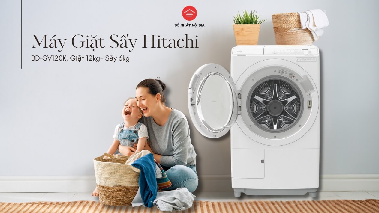 Máy giặt sấy Hitachi BD-SV120K 12kg nội địa Nhật 2025 màu trắng