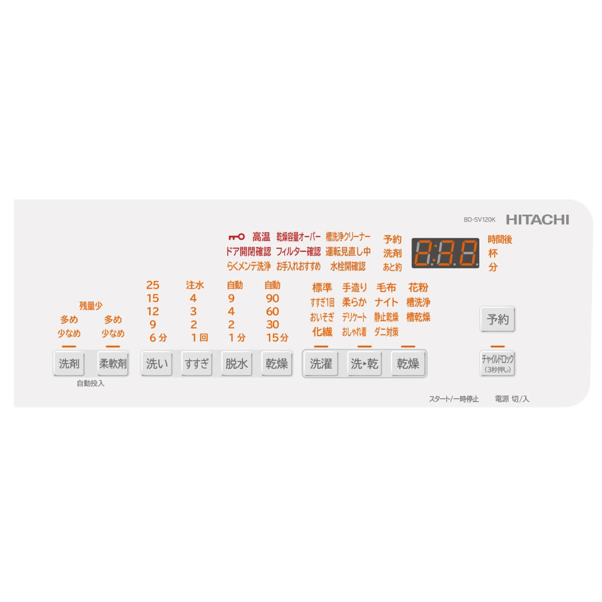Bảng Điều Khiển Máy Giặt Sấy Hitachi BD-SV120KL Nội Địa Nhật – 12kg Giặt, 6kg Sấy