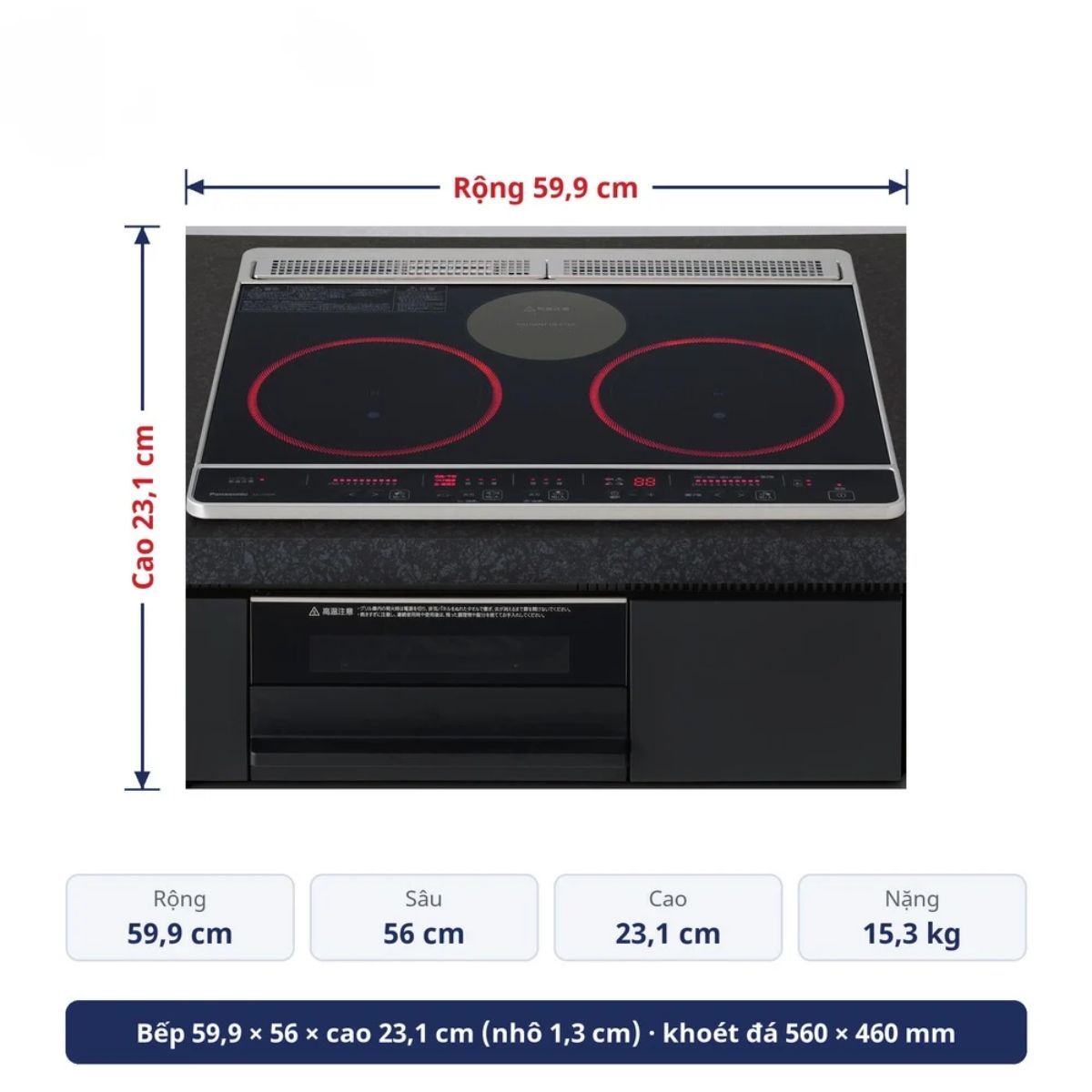 Kích Thước Bếp từ Panasonic KZ-J1H6AK nội địa Nhật | 3 vùng nấu 