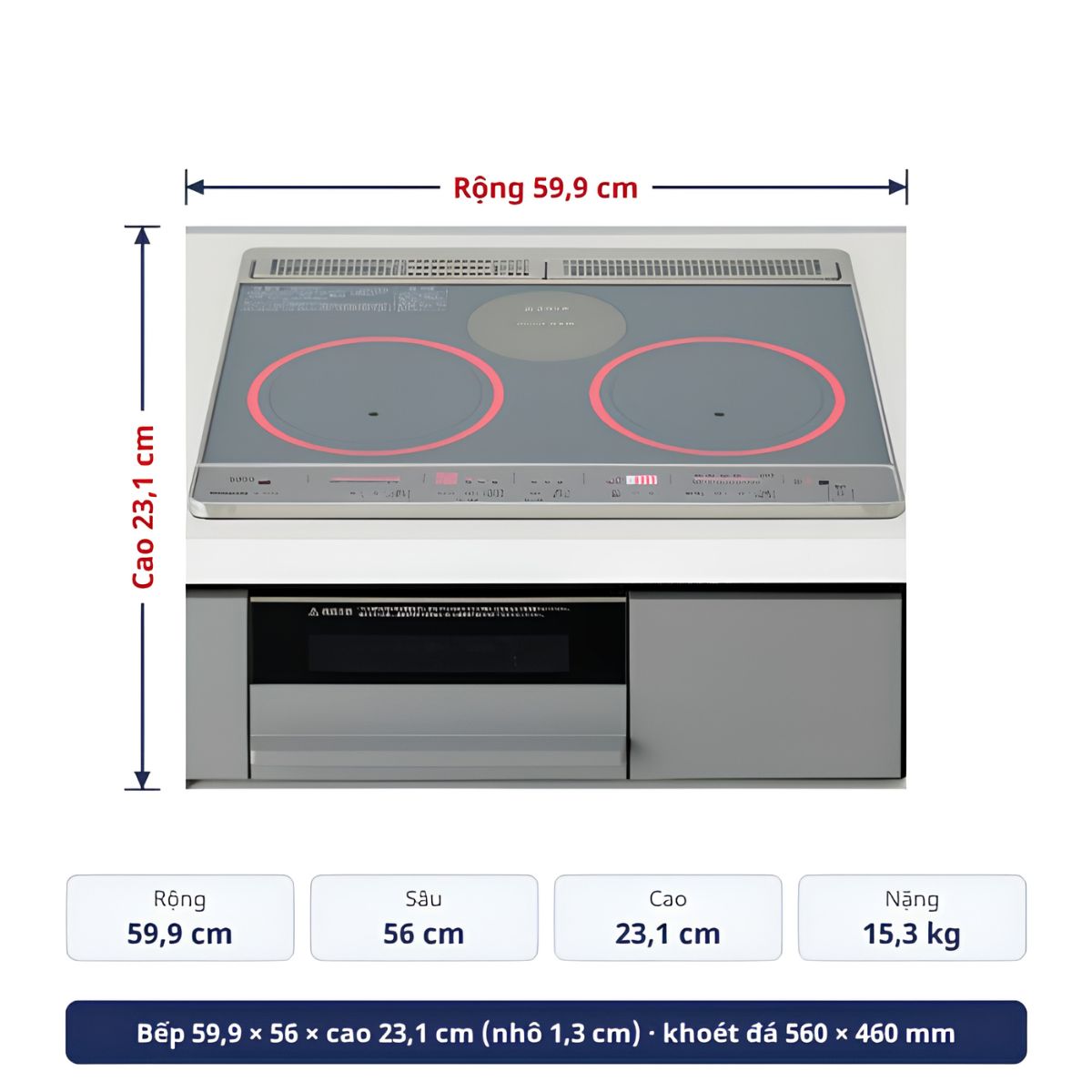 Kích Thước Bếp từ Panasonic KZ-J1H6AST nội địa Nhật | 3 vùng nấu 