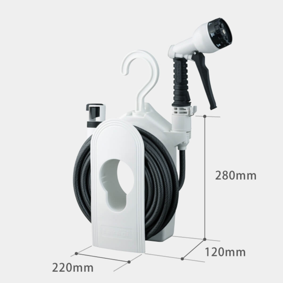 Kích Thước Bộ vòi tưới cây Takagi R115CGVN Compact Reel 15m màu trắng đen thiết kế giá treo tường