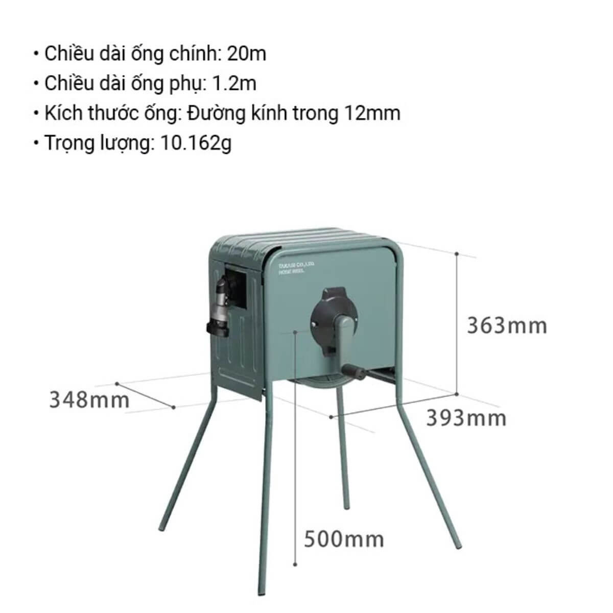 Kích Thước Bộ Vòi Tưới Cây Takagi RFC320GY Chân Đế Kim Loại 20m Chính Hãng