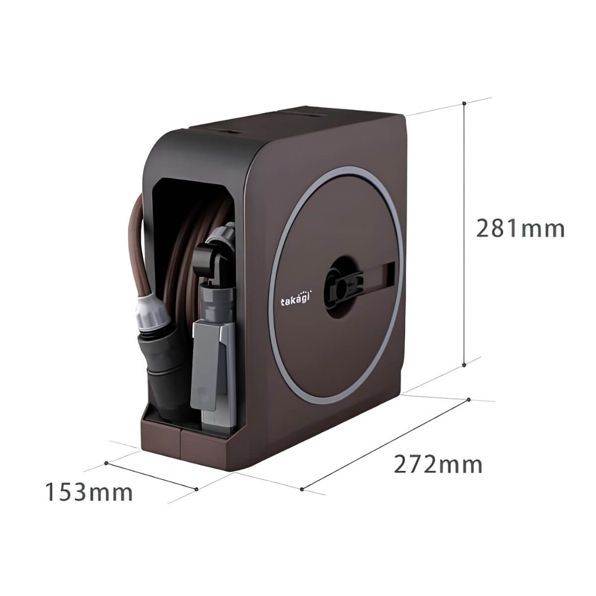 Kích Thước Bộ vòi tưới cây Takagi RM1220BR Nano Next 20m màu nâu đen thiết kế hộp xách tay nhỏ gọn