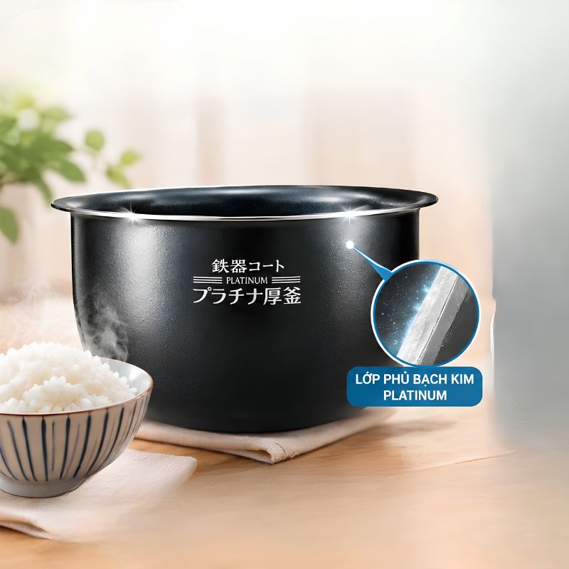 Zojirushi NW-JE10 sở hữu lòng nồi phủ Platinum