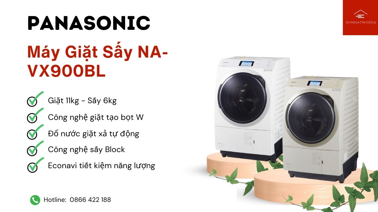 Máy Giặt Sấy Panasonic NA-VX900BL | Giặt 11, Sấy 6Kg | Đồ Nhật Nội Địa